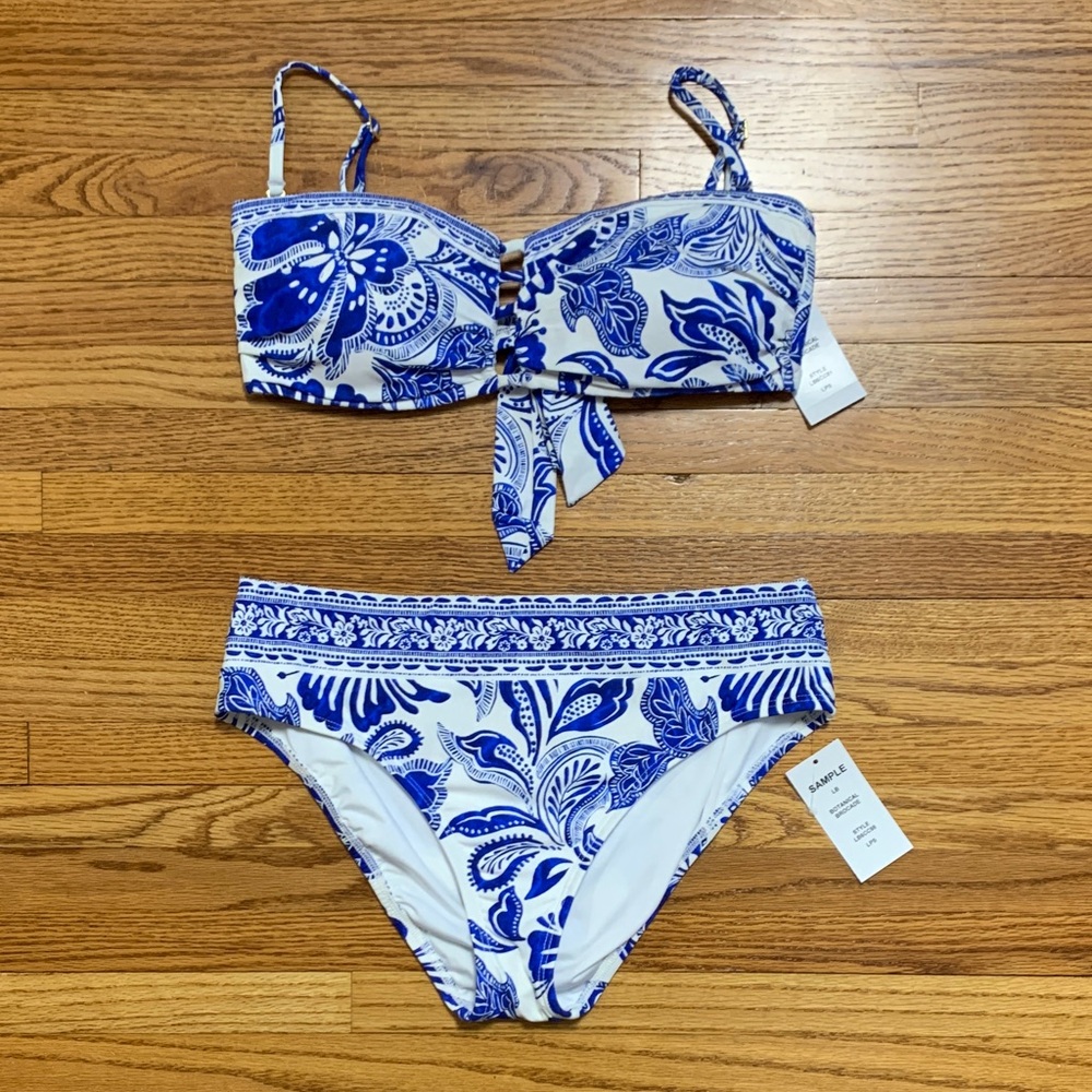 La Blanca swimsuit - strapless bandeau bikini set w mid rise bottom bathing suit